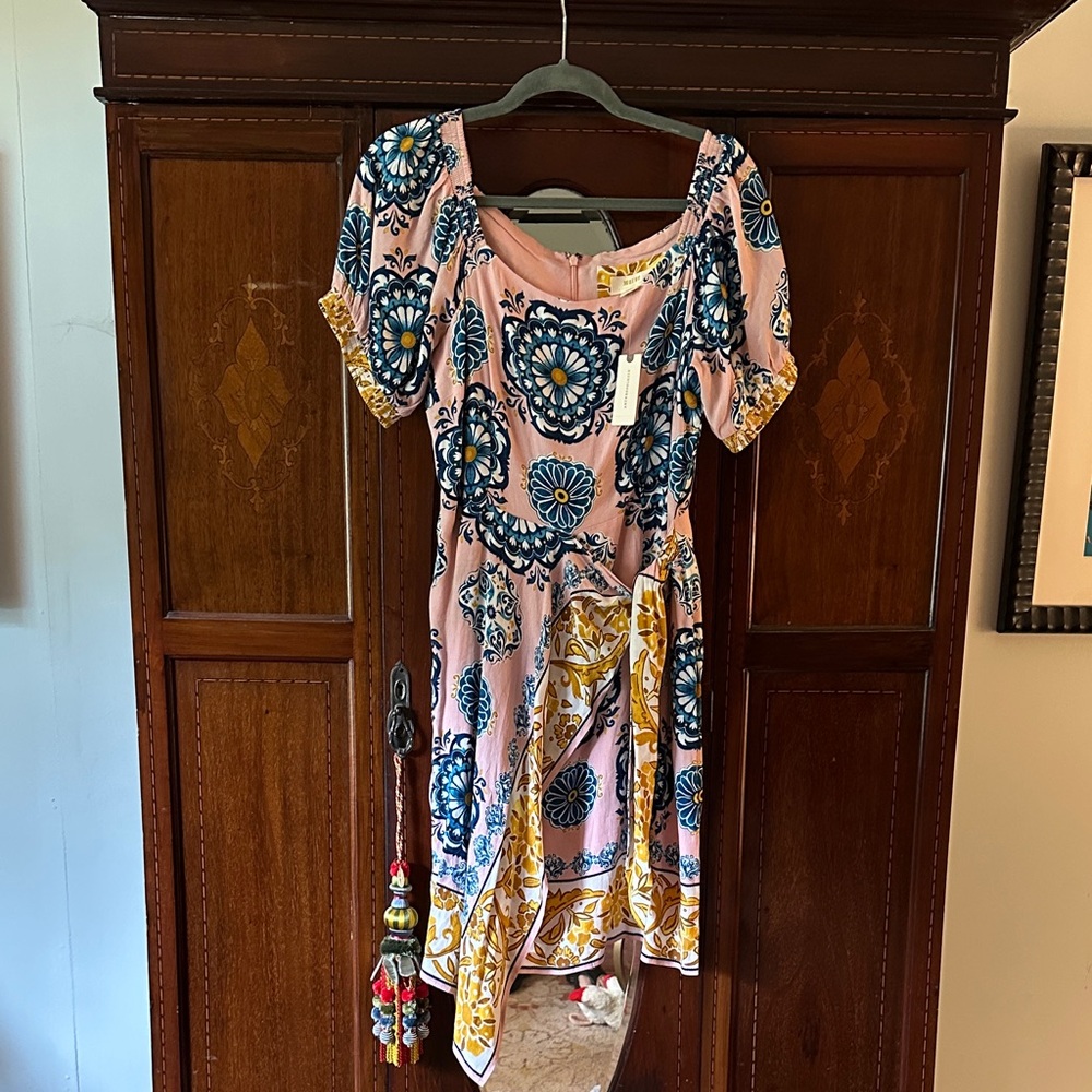 Anthropologie Blue and Pink Floral Dress
